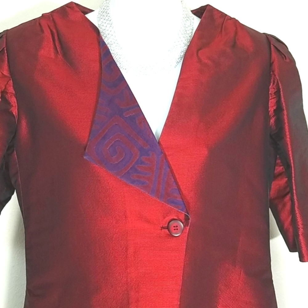 Dress coat geometric print red Burgandy satin